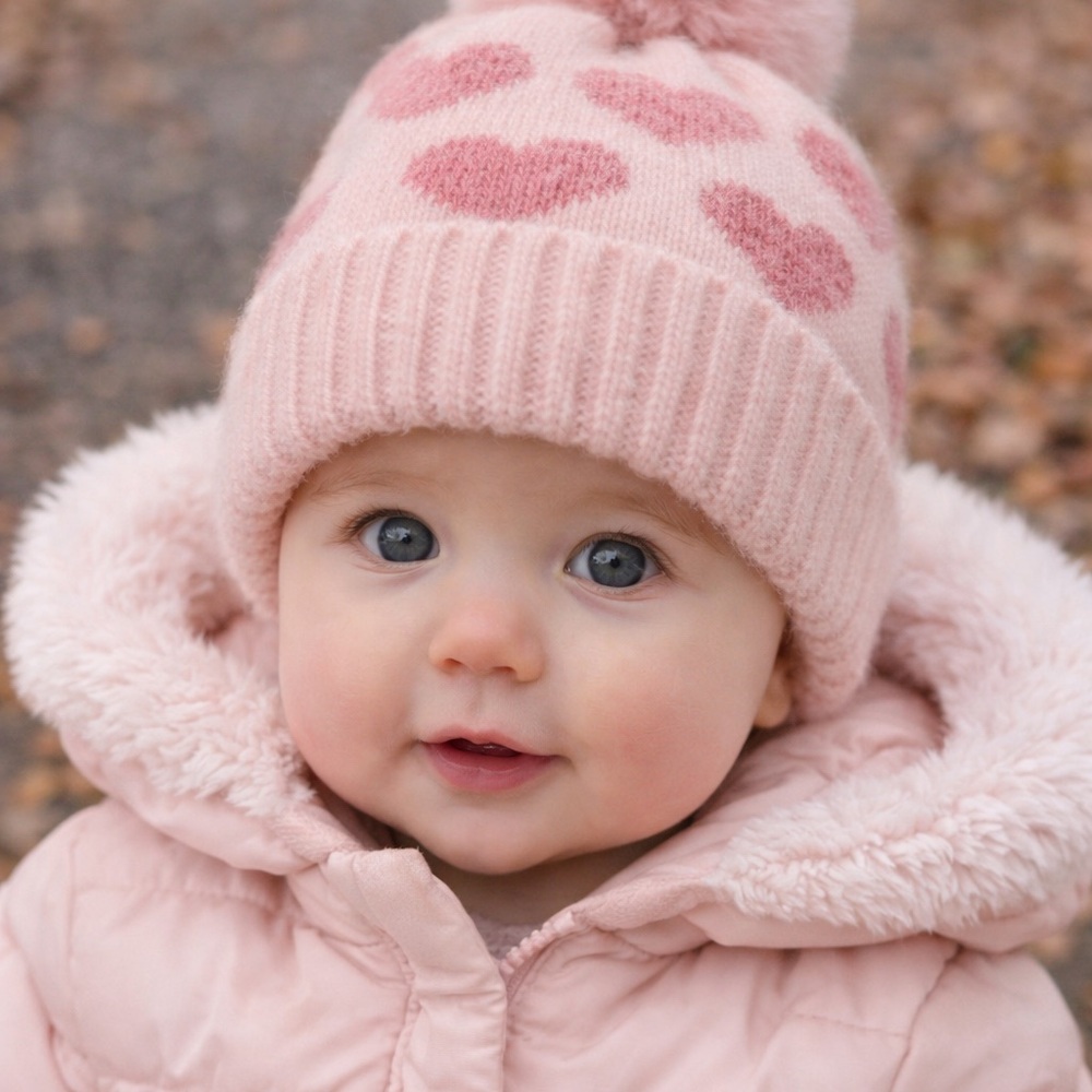 Pink Heart Patterned Baby Beanie
